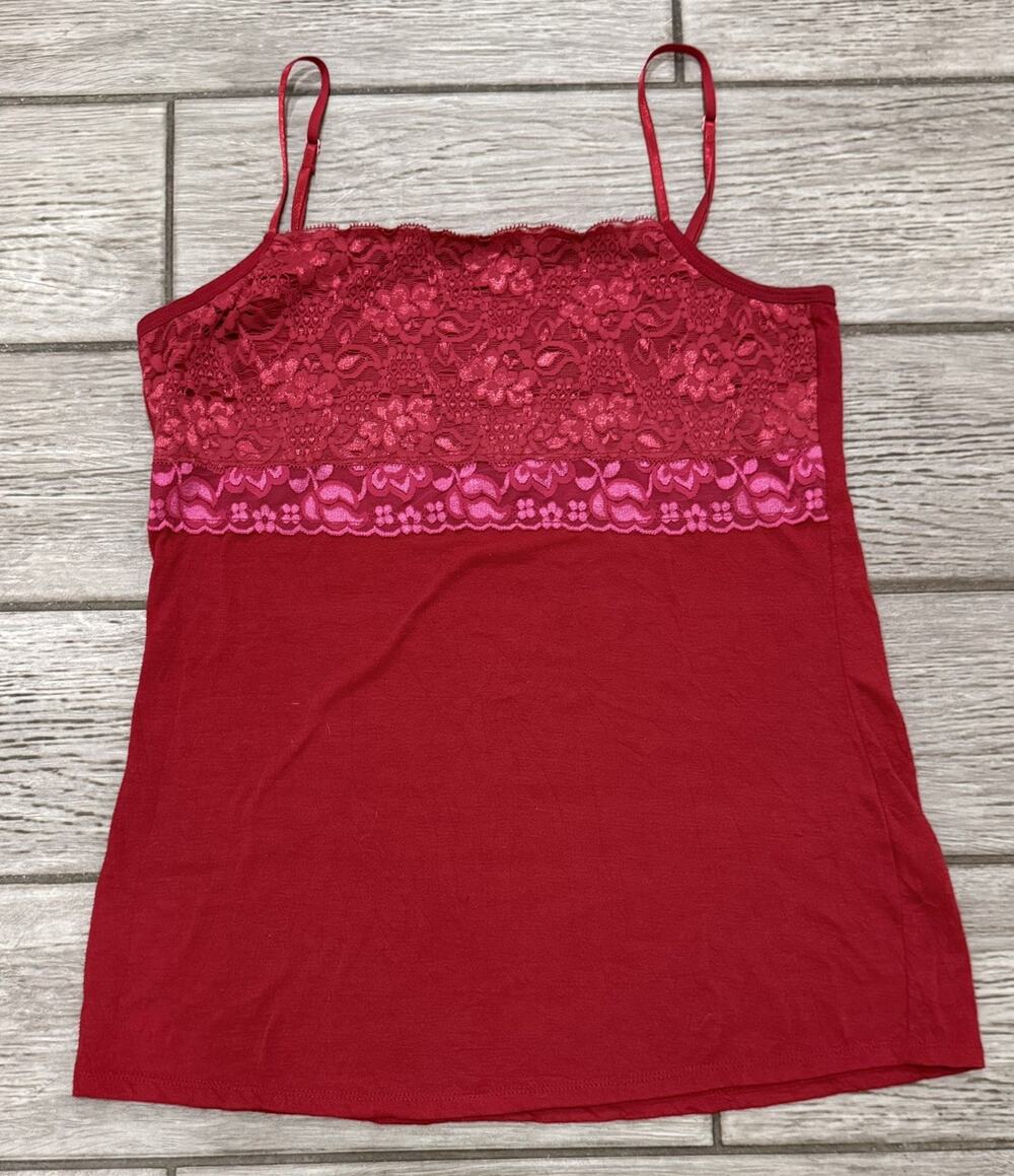 Maurices Red Camisole Top with Lace Medium y2k stylish